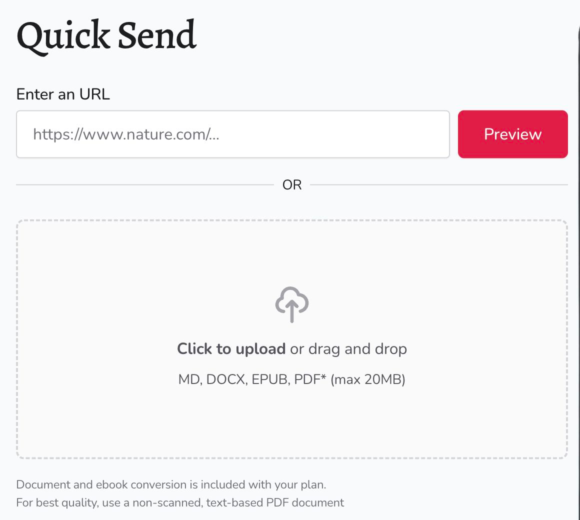 Quick Send with the URL field, Preview button, and document upload area
